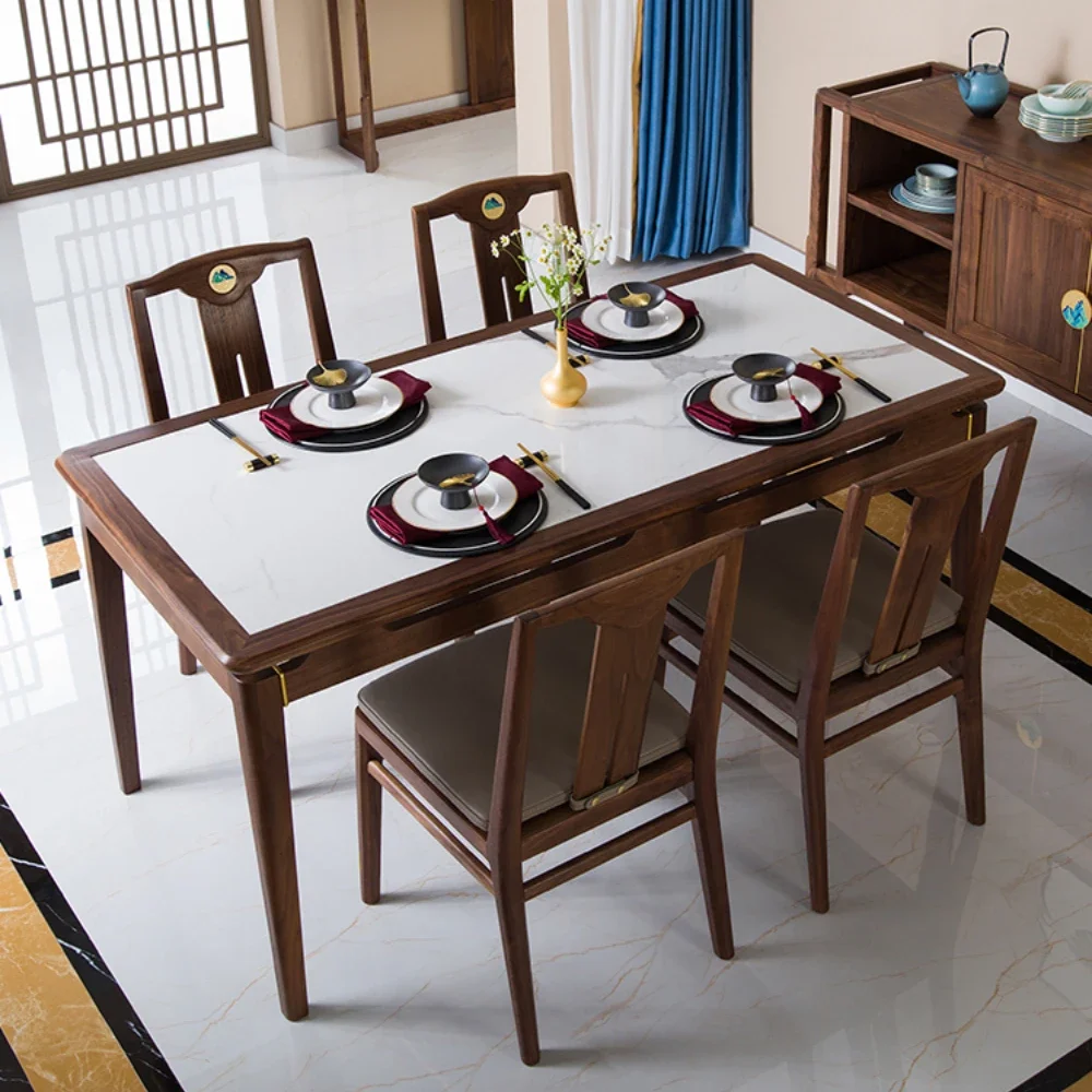 Black Walnut Log Dining Tables and Chairs New Chinese Style Modern Light Luxury Restaurant Furniture