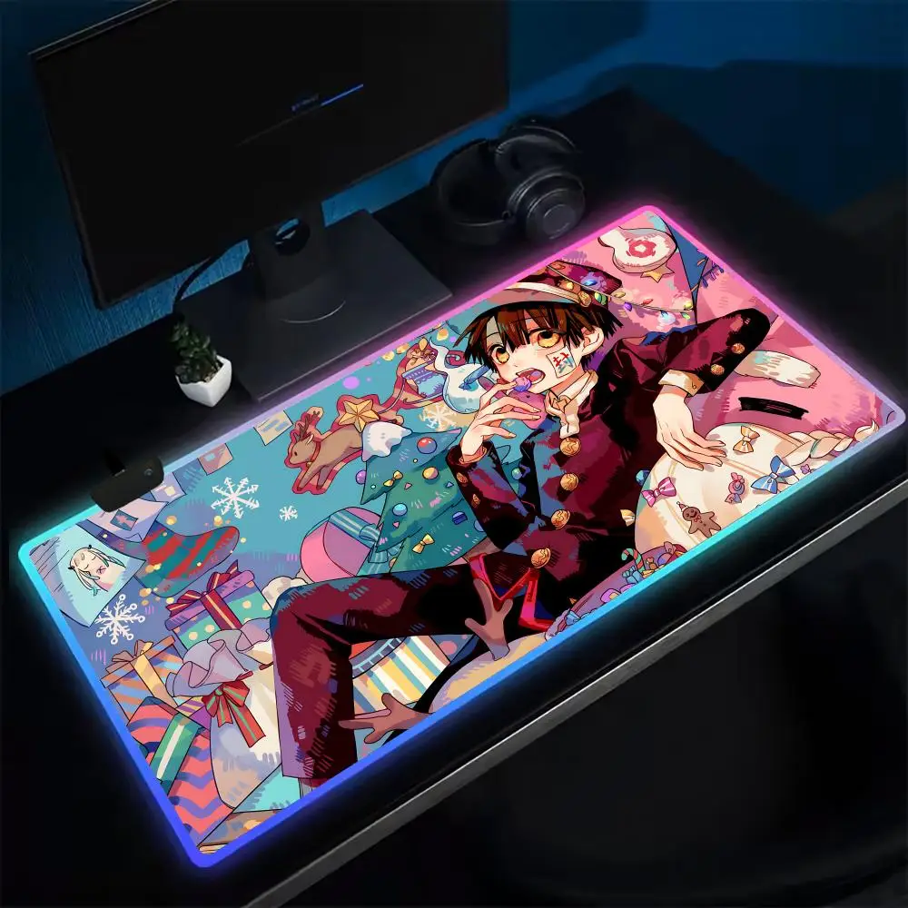 Super Toilet-bound Hanako-kun Mouse Pad Anime Gaming Mouse Pad LED Table Pads Backlit Rubber Desktop XXL Mousepad RGB Desk Mats