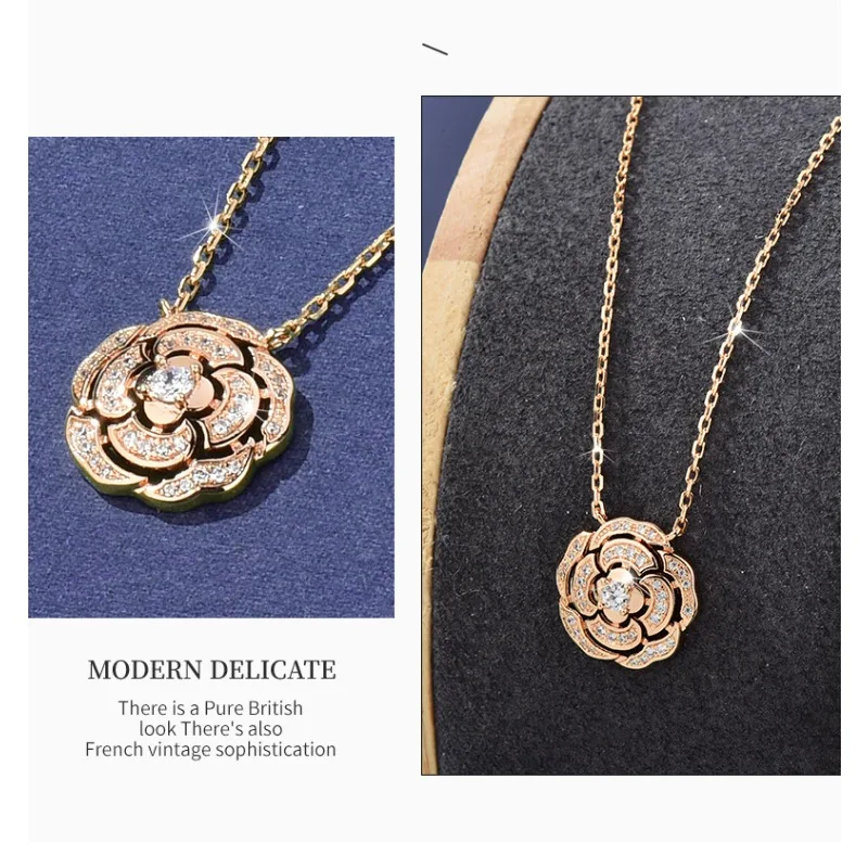 

Ожерелья в элегантном и модном стиле, колье из платинового розового золота и камня, колье с камелией, цепочка на ключицу