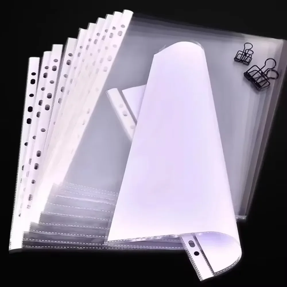 100 個 11 穴肥厚透明プラスチックパンチファイルフォルダー A4 ドキュメントスリーブプロテクター事務用品