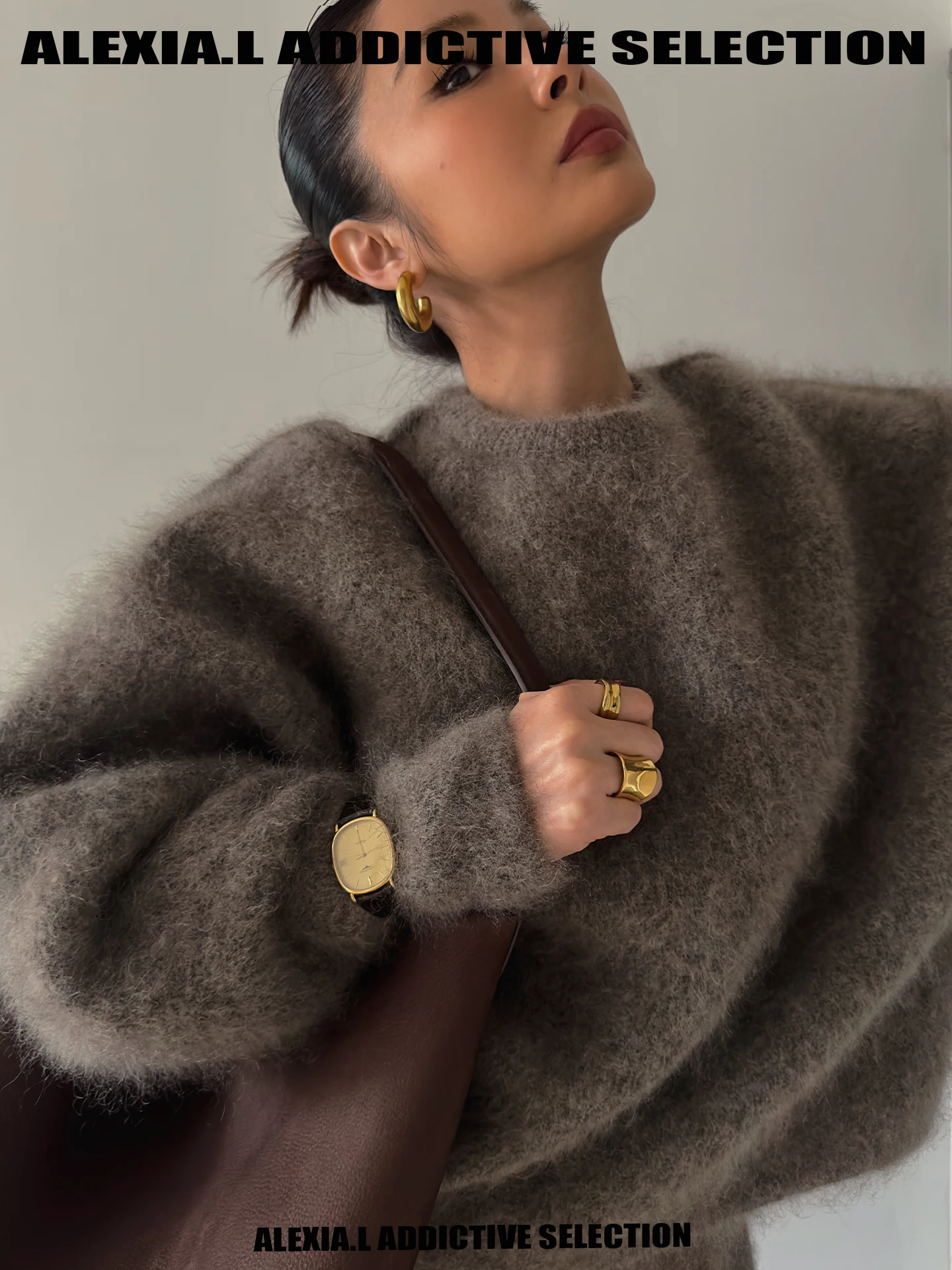 

Женский вязаный свитер из утолщенной шерстяной смеси с круглым вырезом, свободного кроя, теплый, в уличном стиле, с длинными рукавами, зимний топ