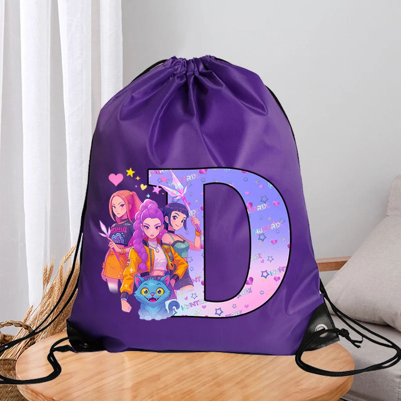 KPop شيطان الصيادين البوليستر الرباط حقيبة الكرتون رسالة مطبوعة كيس التخزين الرجال النساء السباحة اللياقة البدنية حقائب محمولة الهدايا #4