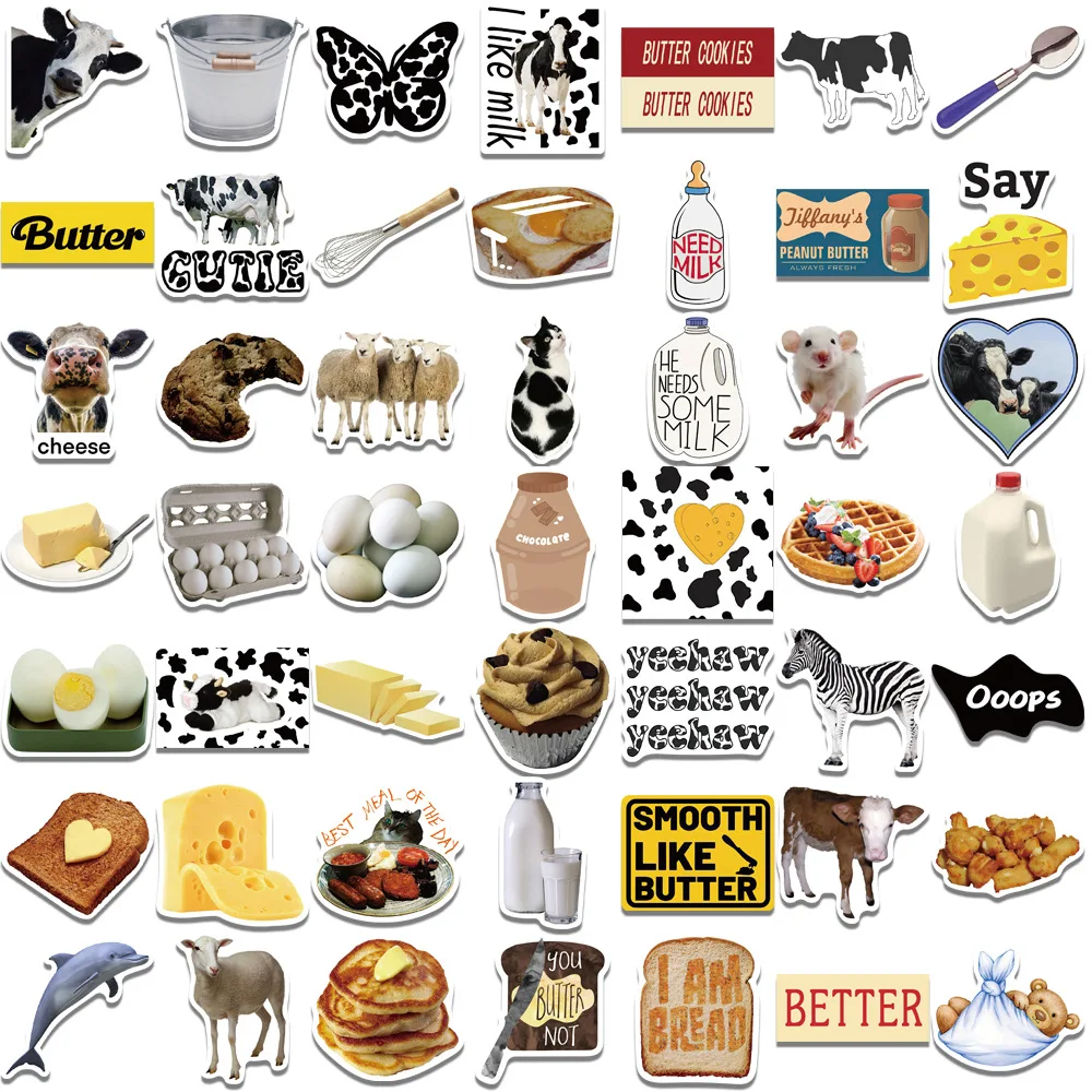 50PCS Cartoon cheese Cow Butter Stickers Personalized Decoration Luggage and Notebook Waterproof