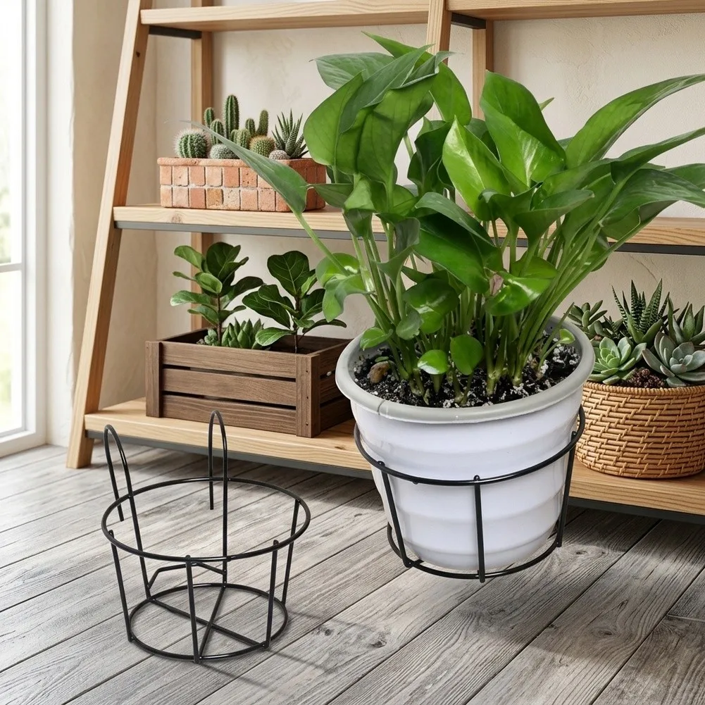 4 Piece Black Iron Hanging Plant Racks for Flower Pots Lightweight Design 16 14 12.5 cm Balcony For Garden Ready