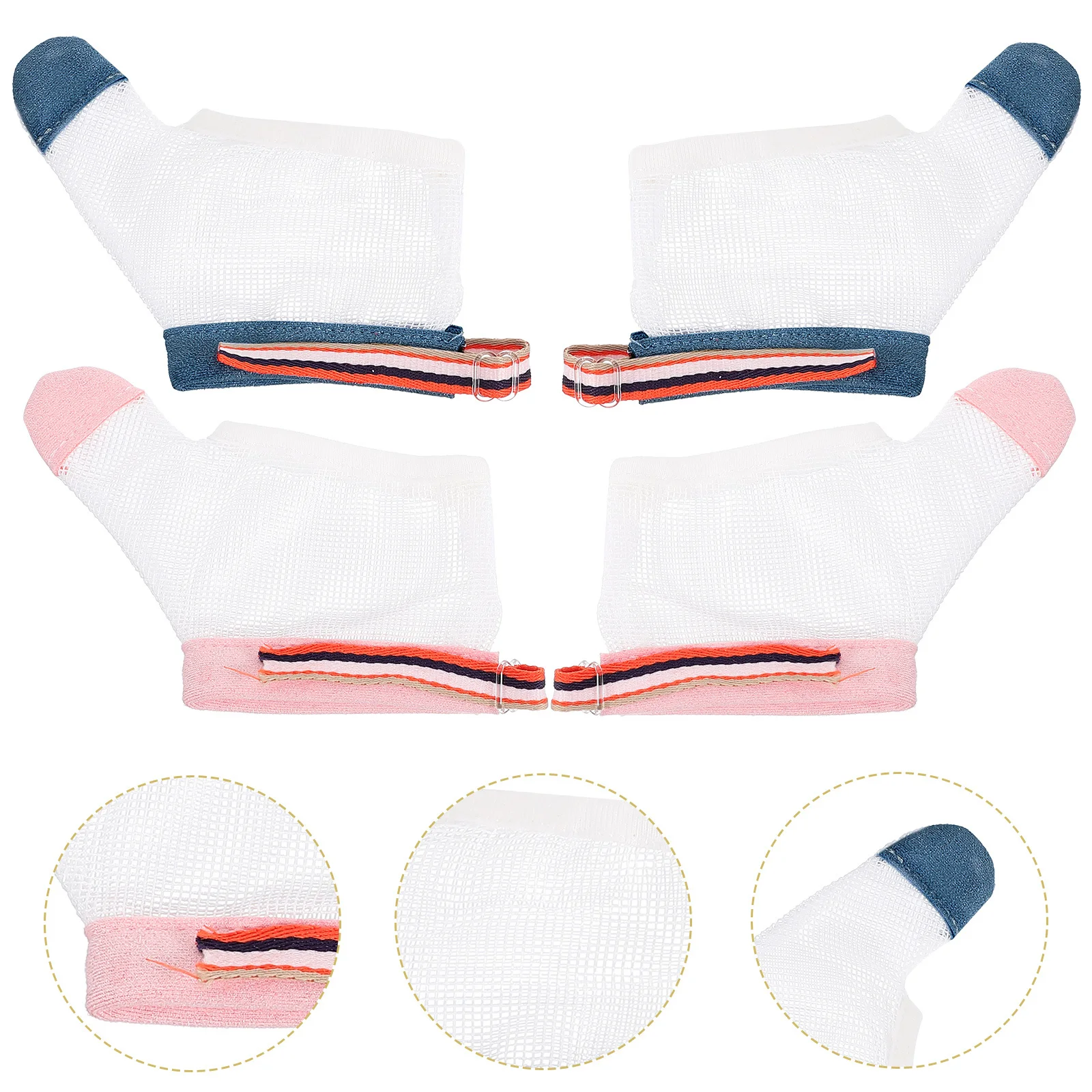 

2 пары тканевых защитных перчаток для пальцев для младенцев, предотвращающих сосание, для прорезывания зубов, дышащие нейлоновые защитные накладки на пальцы и большой палец