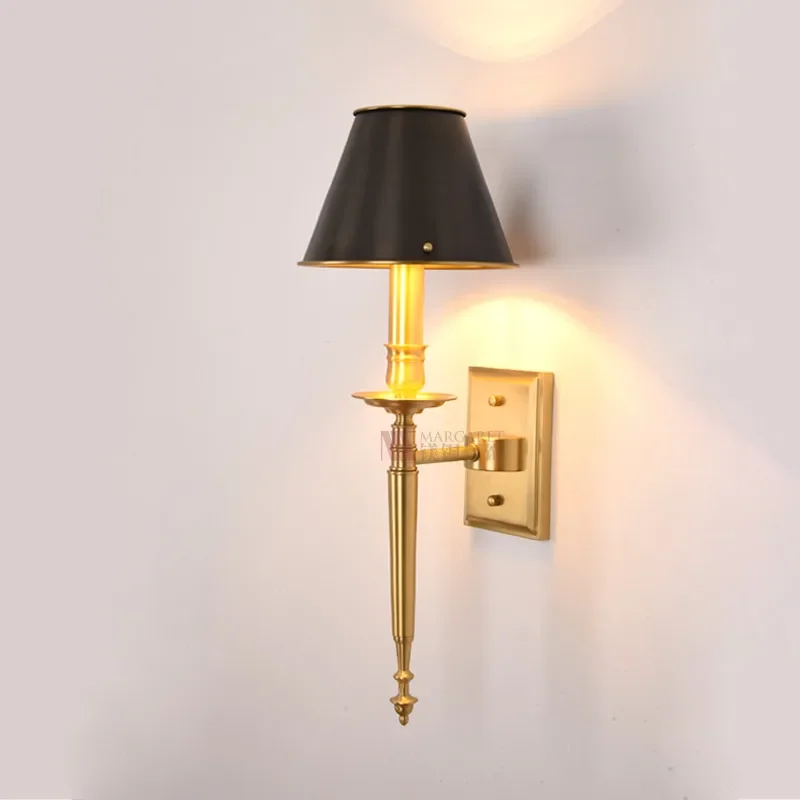 American luxury high-grade bedroom bedside lamp  black copper cover modern all copper wall lamp