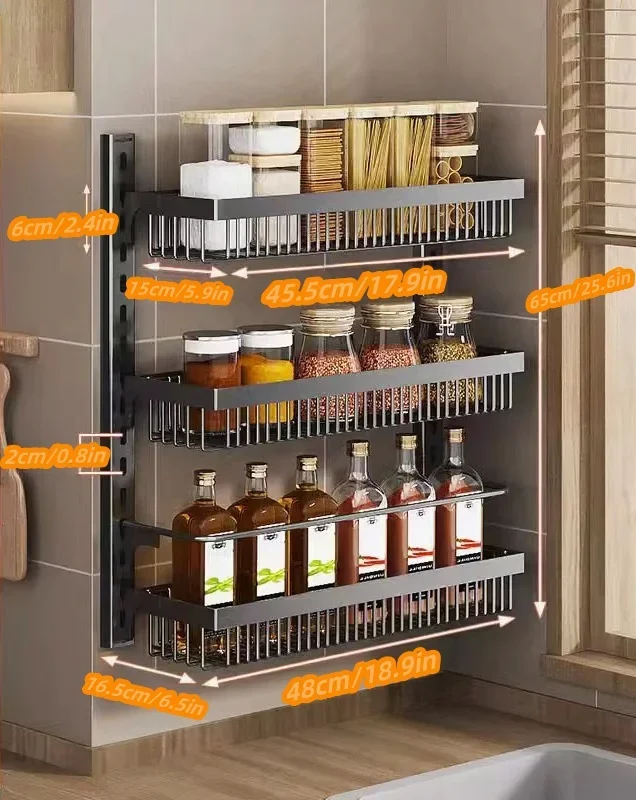 Kitchen Spice Rack Organizer Hanging Spice Storage Rack 3-tier Wall Mounted Kitchen Container Organizer