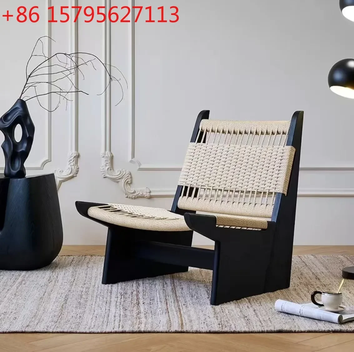 

Solid wood single sofa chair minimalist Italian light luxury modern living room balcony leisure chair