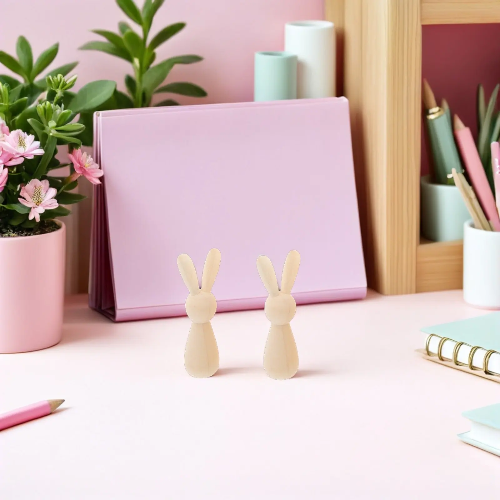 

9Pcs Unpainted Wooden Bunny Peg Figures Natural Wood Grain DIY Home Decor for Shelves Desks Easter Craft Painting Mini Animal