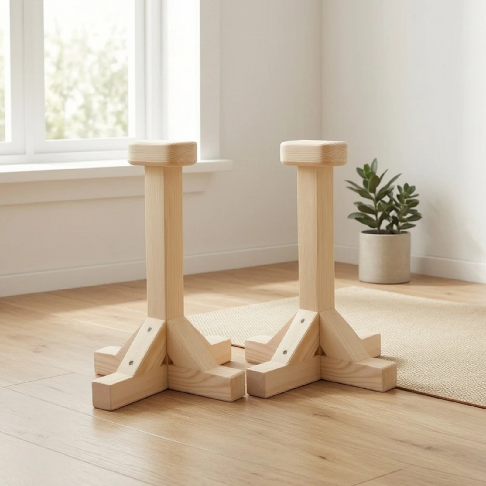 2 Pieces Handstand Stands Solid Wood Inversion Stands Wooden Parallettes Freestanding Parallettes Handles Compact for Gymnasts