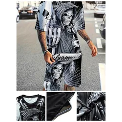 2024 New Men's Sportswear Fashion Summer Casual Breathable Refreshing Suit Printed 3D Skull Oversized Men's Loose Casual Top