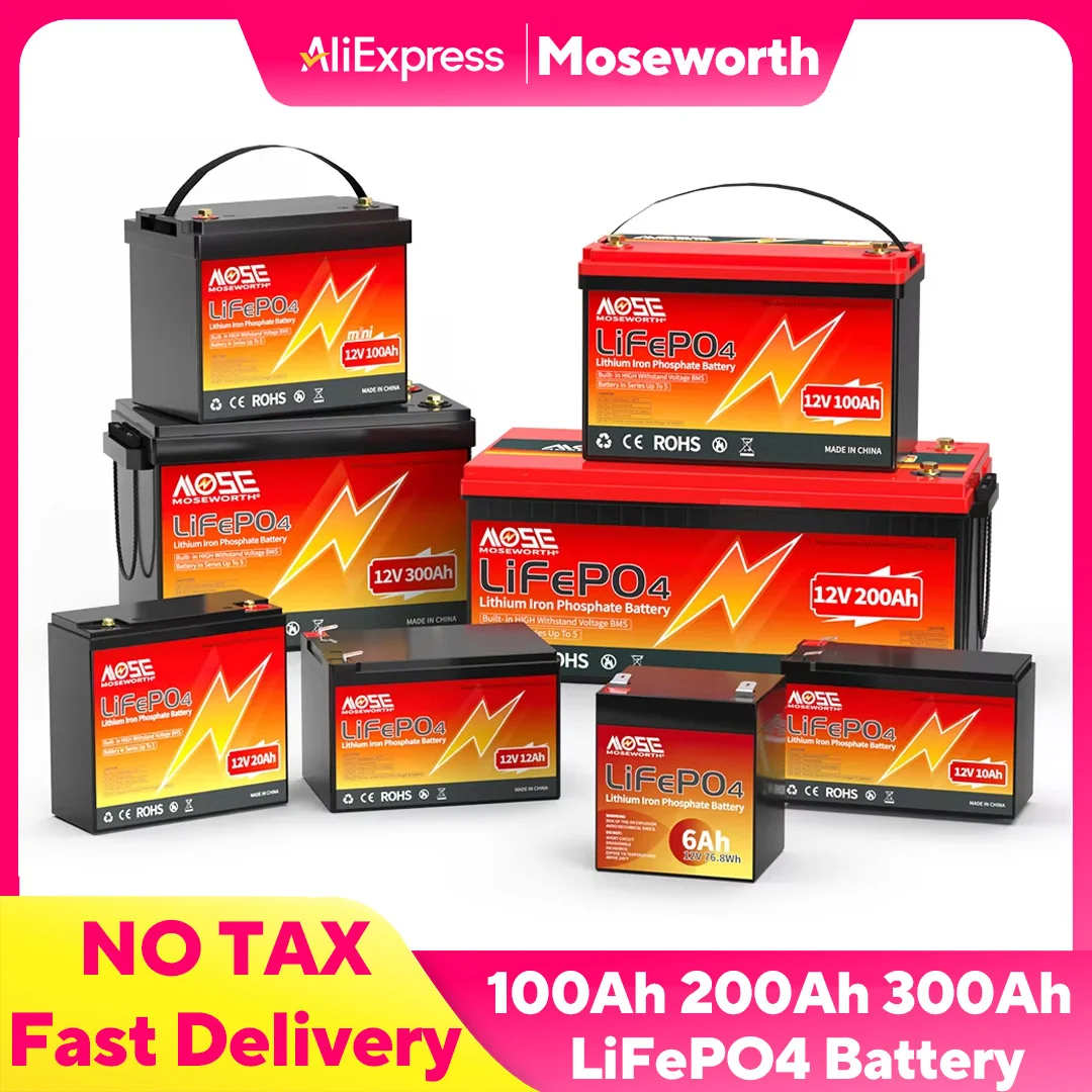LiFePO4 Battery Pack 12V 24V 36V 48V 50Ah 60Ah 100Ah 200Ah 300Ah Lithium Iron Phosphate Rechargeable Bateries for RV Camper