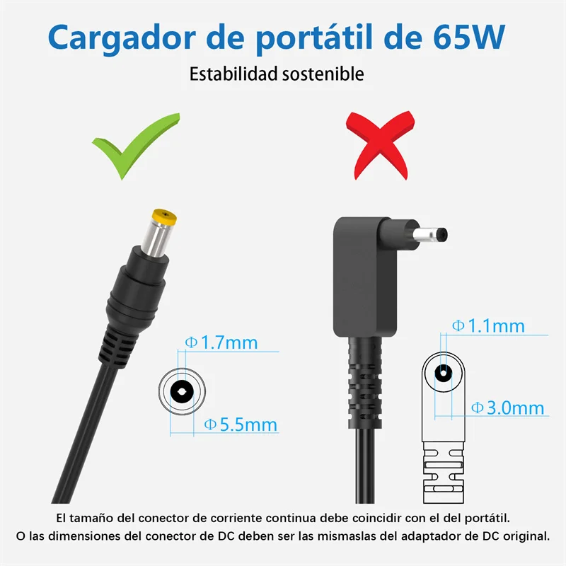 Fast Laptop Battery Charger 65W Adapter for Acer Aspire 3 5 E1 E15 V3/5/7 R3/7 S3 M3/5 E5-575 5336/49 5534/52/60 5733/42/50 6423