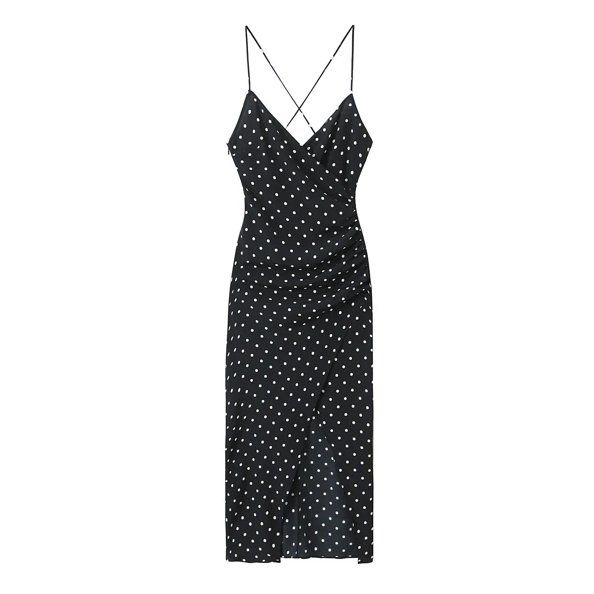 2024 Summer Polka Dot Slip Dress Woman Sexy Backless Long Dresses for Women Midi Dress Woman Pleated Party Dresses