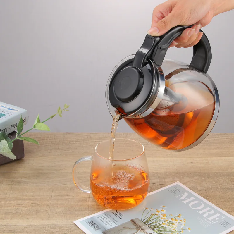 1.5L Glass Boiling Teapot Home Office Thickened Heat-resistant and High-temperature Resistant Kettle with Filter Tea Pot