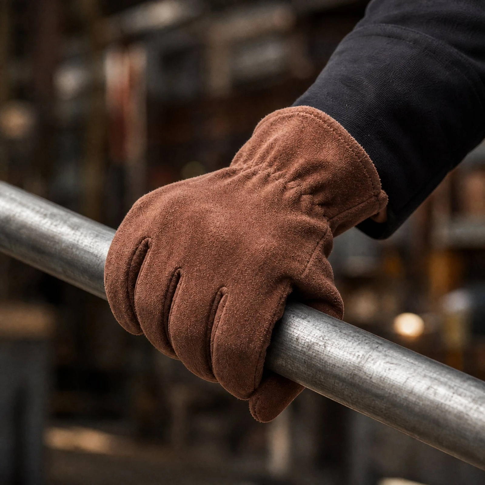Leather Work Gloves with Double Palm Heavy Duty Double-Layer Leather Work Glove Cowhide Joining Glove Comfortable Multi-Purpose