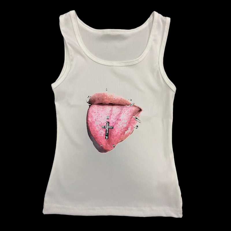 

2025 Spring/Summer New European and American Y2K Sexy Temperament Women's T-shirt Gothic Printed Pattern Two Piece Set Strap