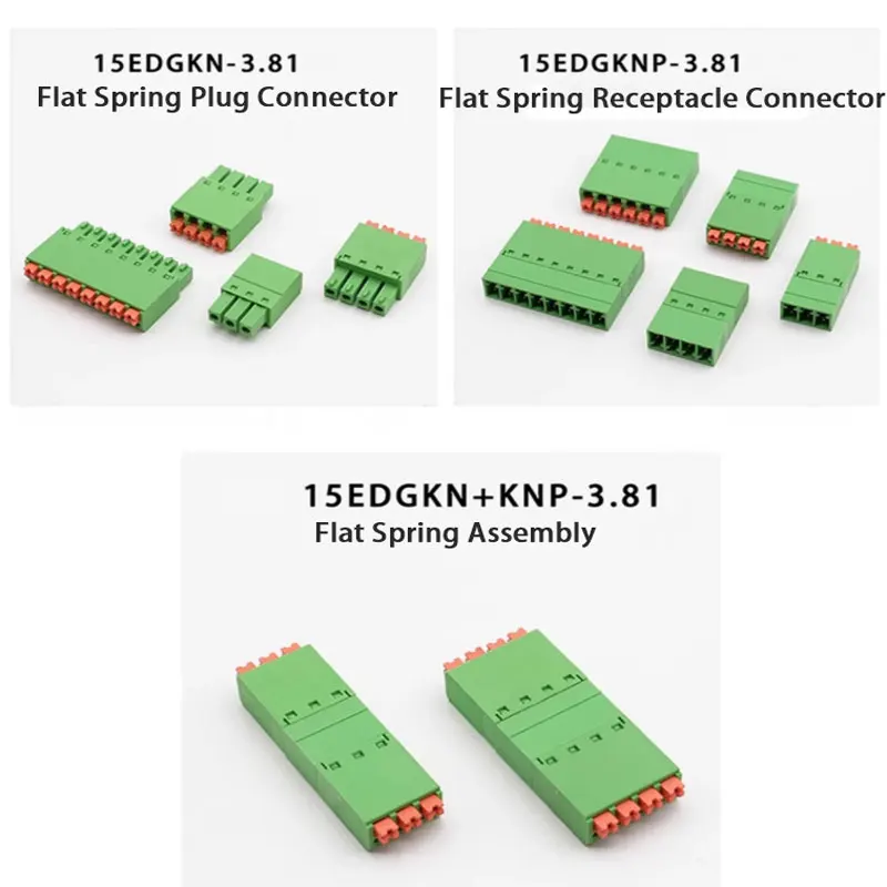 3.81mmFlat Spring-Loaded Connector Kit | Industrial 15EDGKNP Series 2-24P|Precision Equipment & IoT Devices|PA66 Flame Retardant