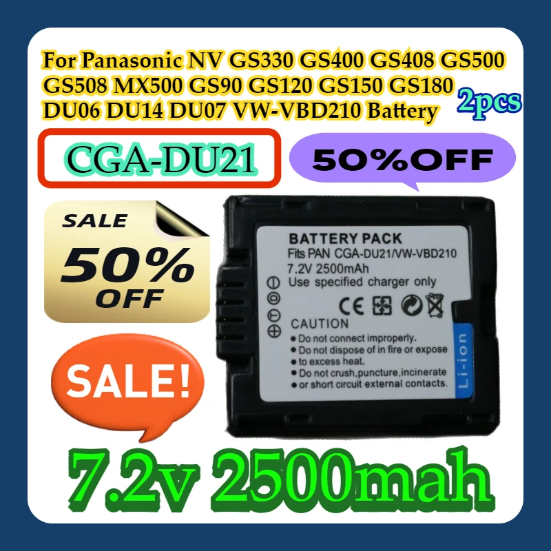 

2pcs For Panasonic NV GS330 GS400 GS408 GS500 GS508 MX500 GS90 GS120 GS150 GS180 CGA-DU21 DU06 DU14 DU07 VW-VBD210 Battery