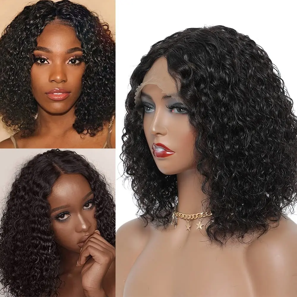 SSH-Peluca de cabello humano rizado para mujeres negras, pelo corto brasileño Remy con encaje de 150% de densidad, corte Bob, parte media