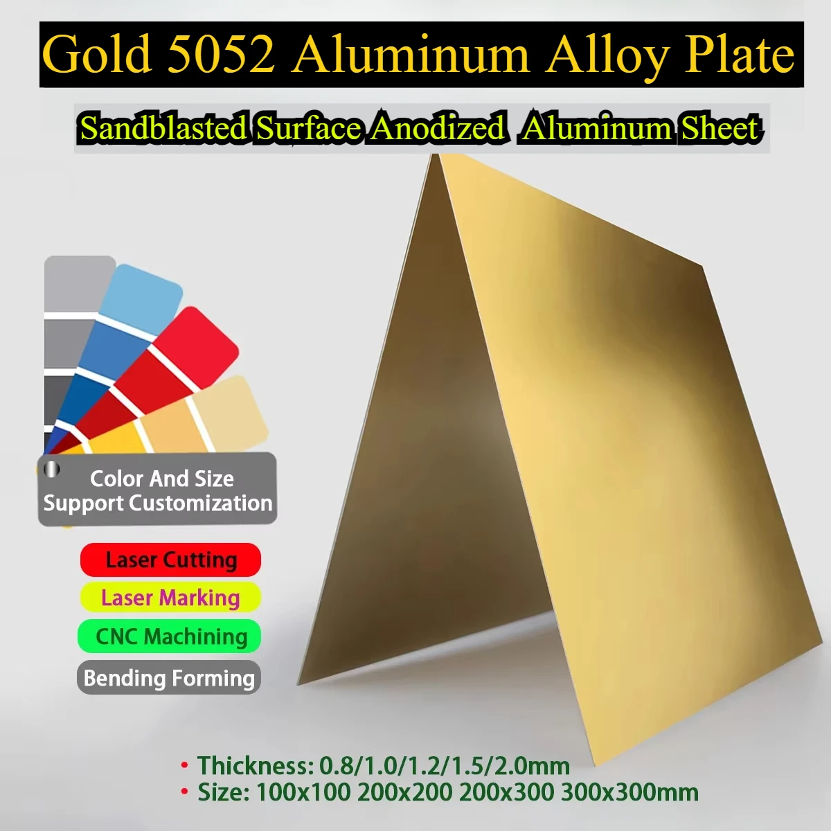 

Gold 5052 Aluminum Alloy Plate Sandblasted Surface Anodized Aluminum Sheet Thk 0.8-2mm Size100x100 200x200 200x300 300x300mm