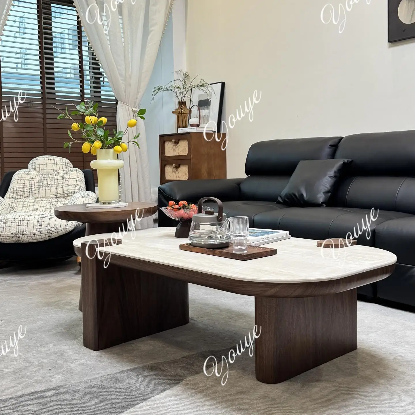 

SX Скандинавский журнальный столик из цельного дерева для гостиной, маленькой квартиры, журнальный столик из черного ореха, новый китайский приставной столик, чайный столик