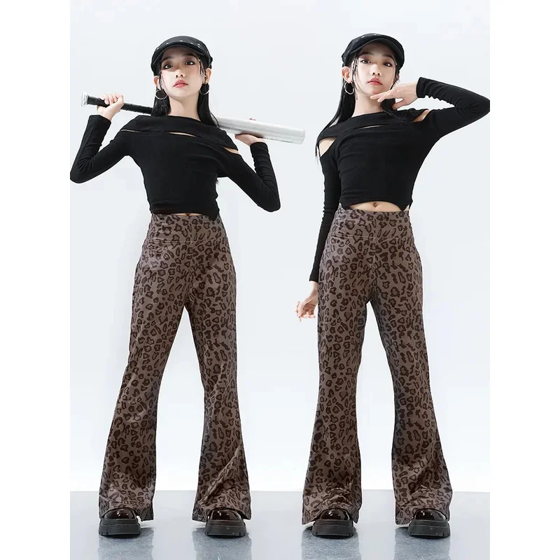 

COSda@Girls Hip Hop Clothing Black Tops Streetwear Leopard Print Pants for Kids Dance Costume ClothesCOSda@