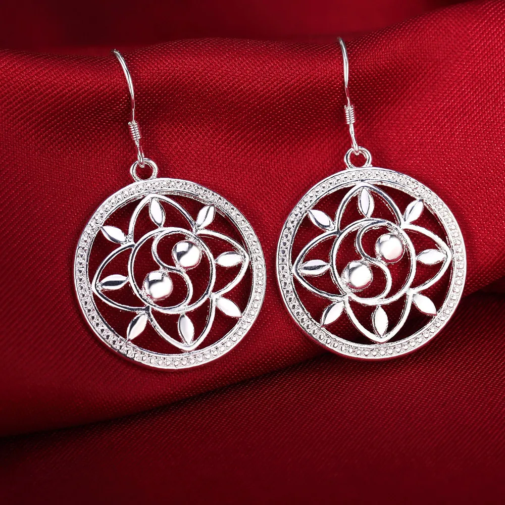Charms Cute 925 Sterling Silver Vintage Earrings High Quality Fashion Jewelry Christmas Gift Carved round Drops