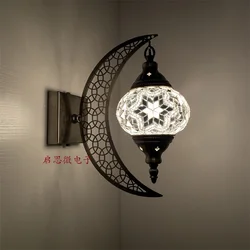 Newest Mediterranean style Art Deco Turkish Mosaic Moon Wall Lamp Handcrafted Mosaic Glass Romantic Wall Light