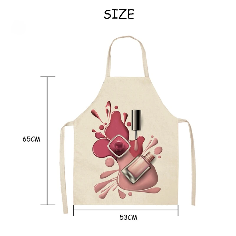 Makeup Pattern Women Aprons Household Cleaning Cotton Linen Pinafore Salon Home Cooking Baking Bib Adult Sleeveless Apron