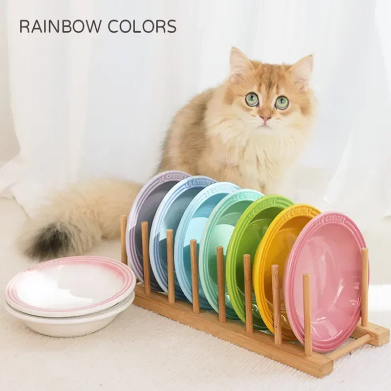 Extra Wide Raised Cats Food Bowl,Elevated Pets Bowls Anti-Vomiting Cat Feeder Whisker Stress-Free Dog Ceramic Cat Feeding Bowls