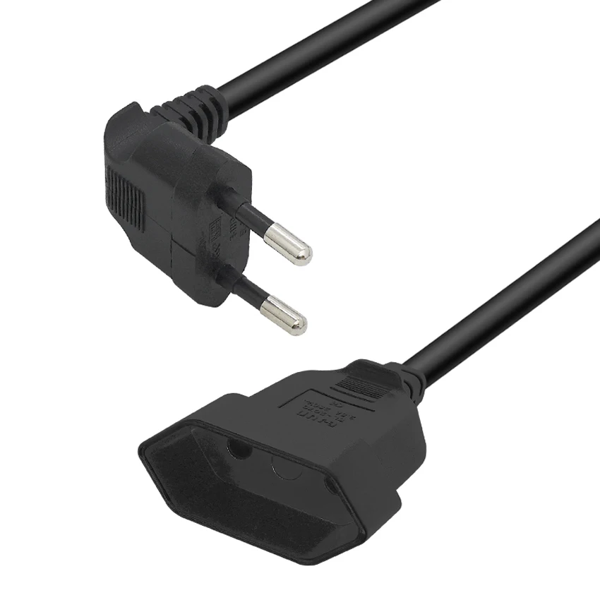 1PCS EU Power Adapter Cord,90 Degree Angled European Round 2Pin Male to Female Plug Power Cable For UPS PDU 0.3M/0.6M