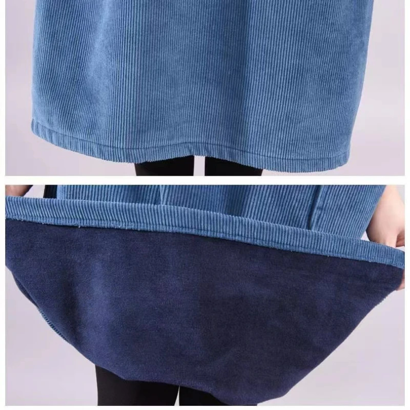 Robe longue en velours côtelé épais pour femme, couleur unie, élégante, ample, Vintage, col roulé, nouvelle collection hiver 2024