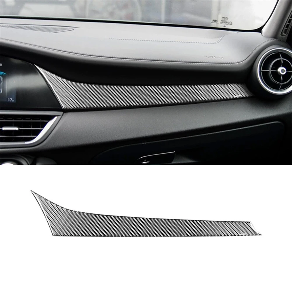 Carbon Fiber Car Co-pilot Instrument Panel Trim Stickers Decal for Alfa Romeo Giulia Stelvio 2015-2023 Auto Inner Accessories