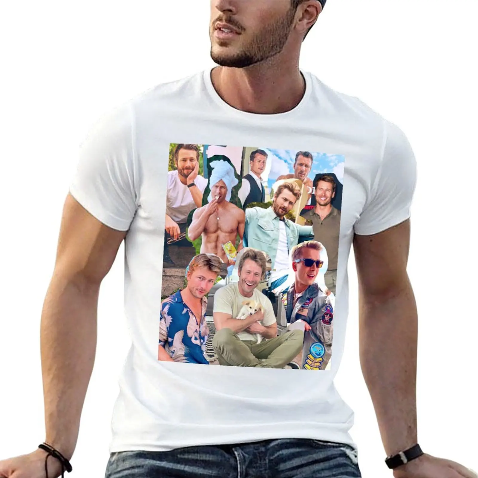 

Glen Powell photo collage T-Shirt t shirts cotton 100% printed t shirts for man T-Shirt