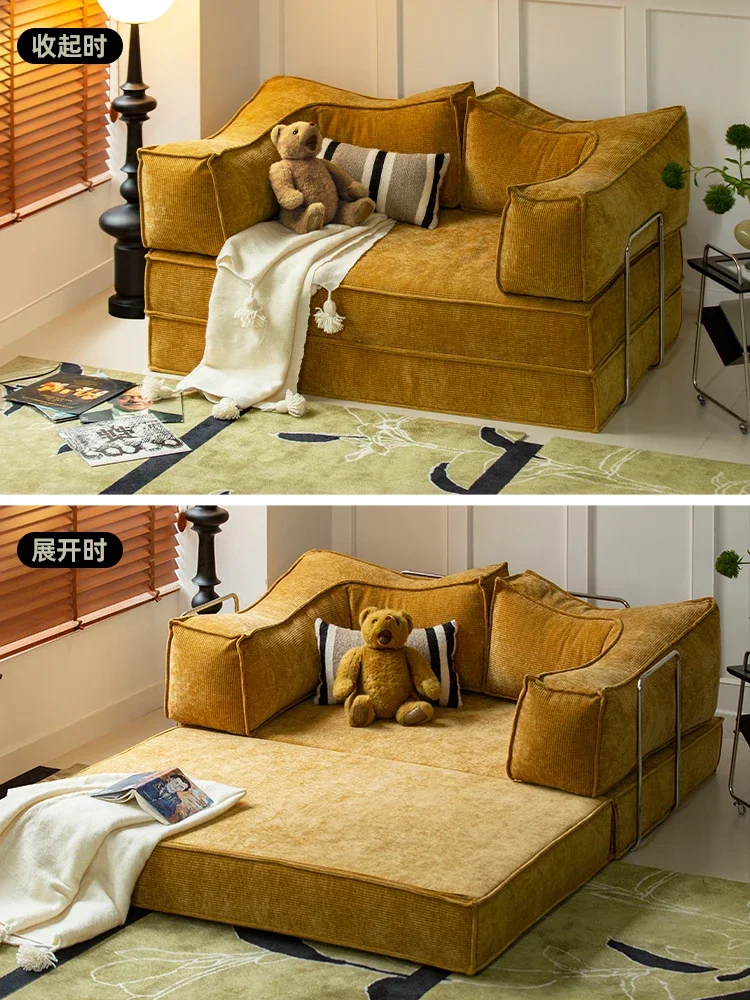 Medieval fabric sofa living room module retro sofa sitting and lying dual-purpose teddy sofa invisible bed