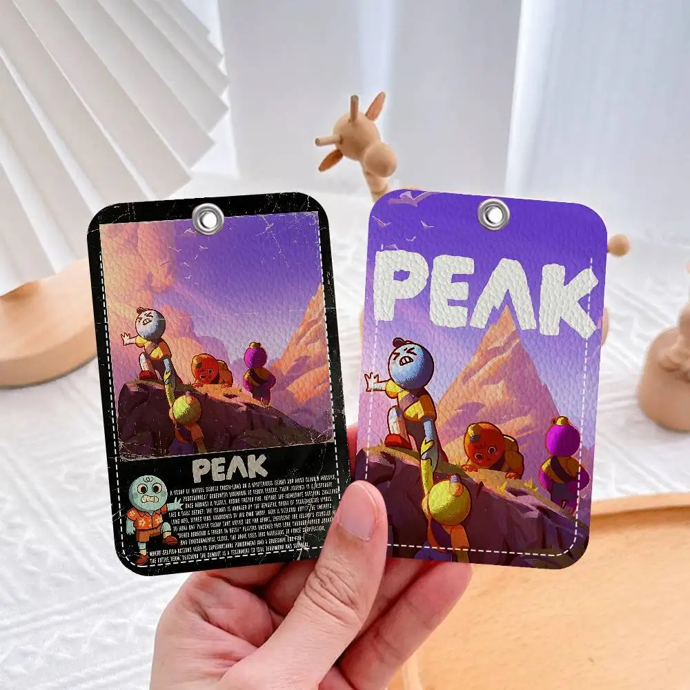 Game PEAK Co-Op Climbing Adventure 1Pc PU Leather Card Holder Keychain Key Ring Door Lock Access Tags ID Card Case Keychain Card