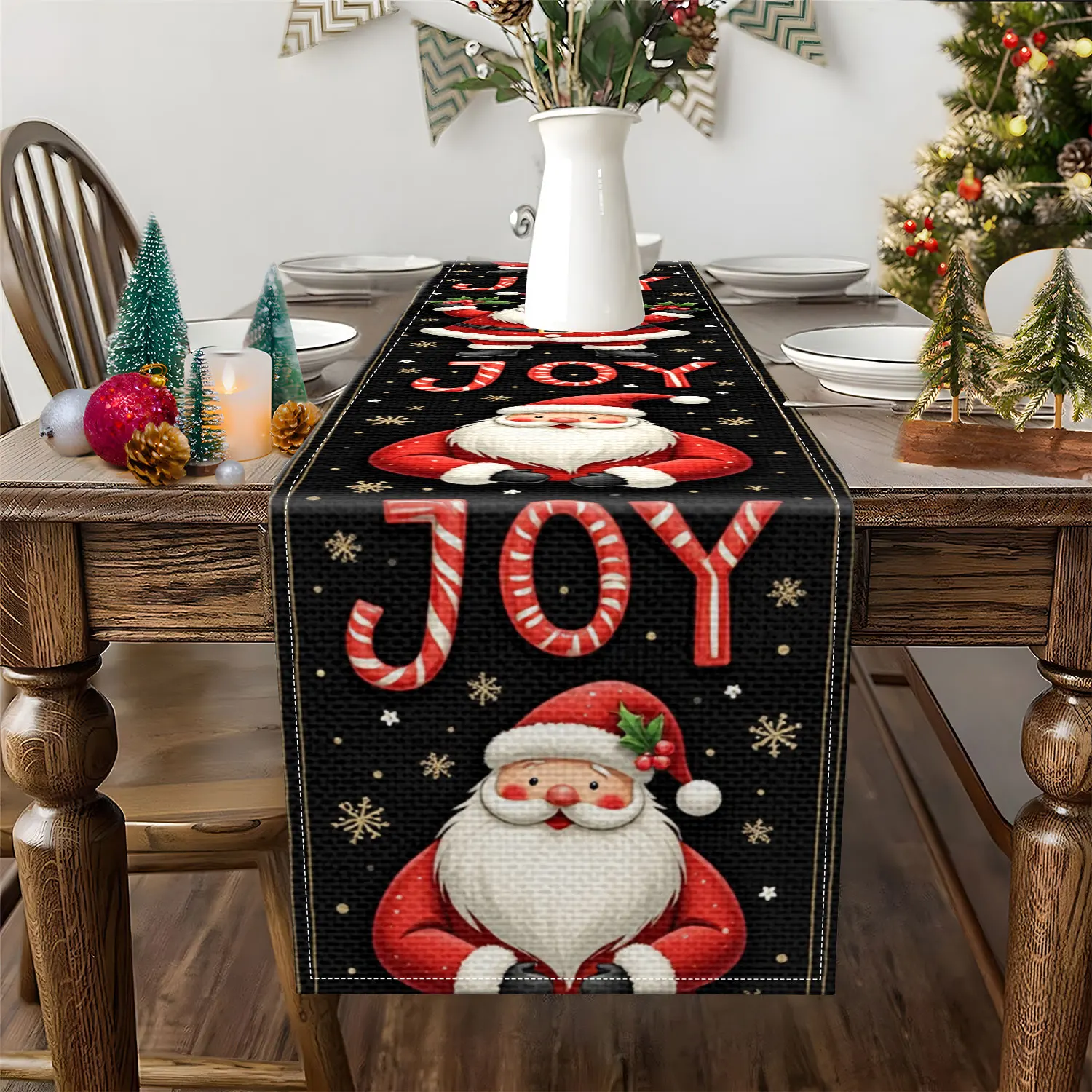 1 Piece of Christmas-Themed Table Runner with Santa Claus, the Word 