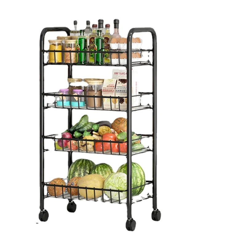 Kitchen shelf floor-to-ceiling multi-layer removable trolley vegetable basket storage shelf supplies home