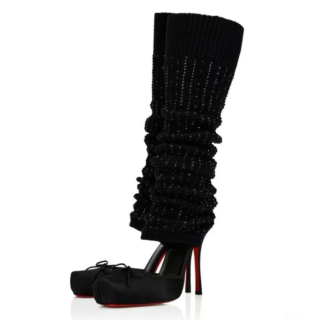 2026 Spring/Summer New Ballet High Heels Fashion Stretch Stockings Hot Diamond Women's 34-46 Large High Heels Sandals image 3