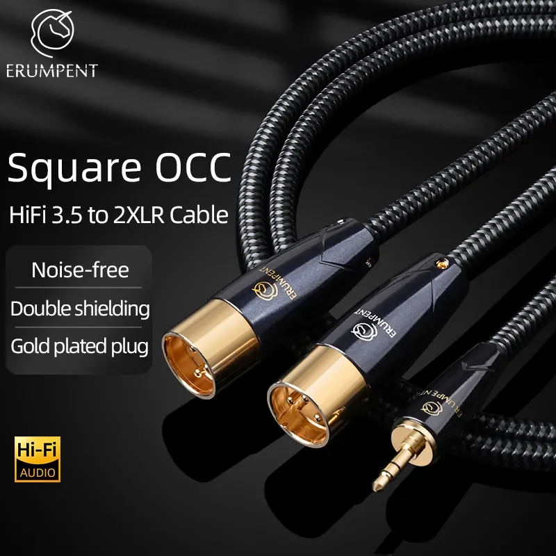 ERUMPENT HiFi 3.5mm to 2XLR Aduio Cable Hi-end OCC Core 3.5 Stereo to 3Pin XLR Balanced Male and Female Cable for Mixer Speaker