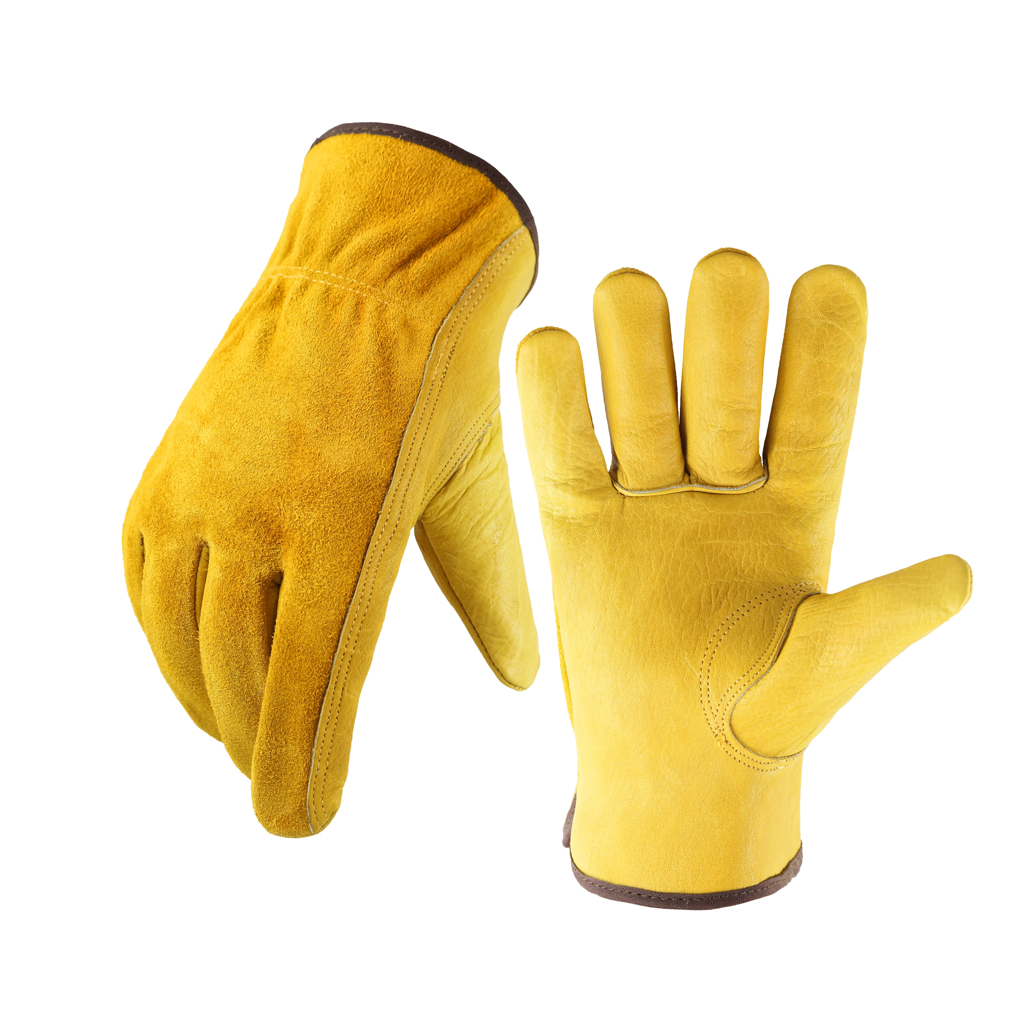 Leather Work Gloves Flex Grip Tough Cowhide Gardening Glove for Wood Cutting/Construction/Truck Driving/Garden/Yard Working