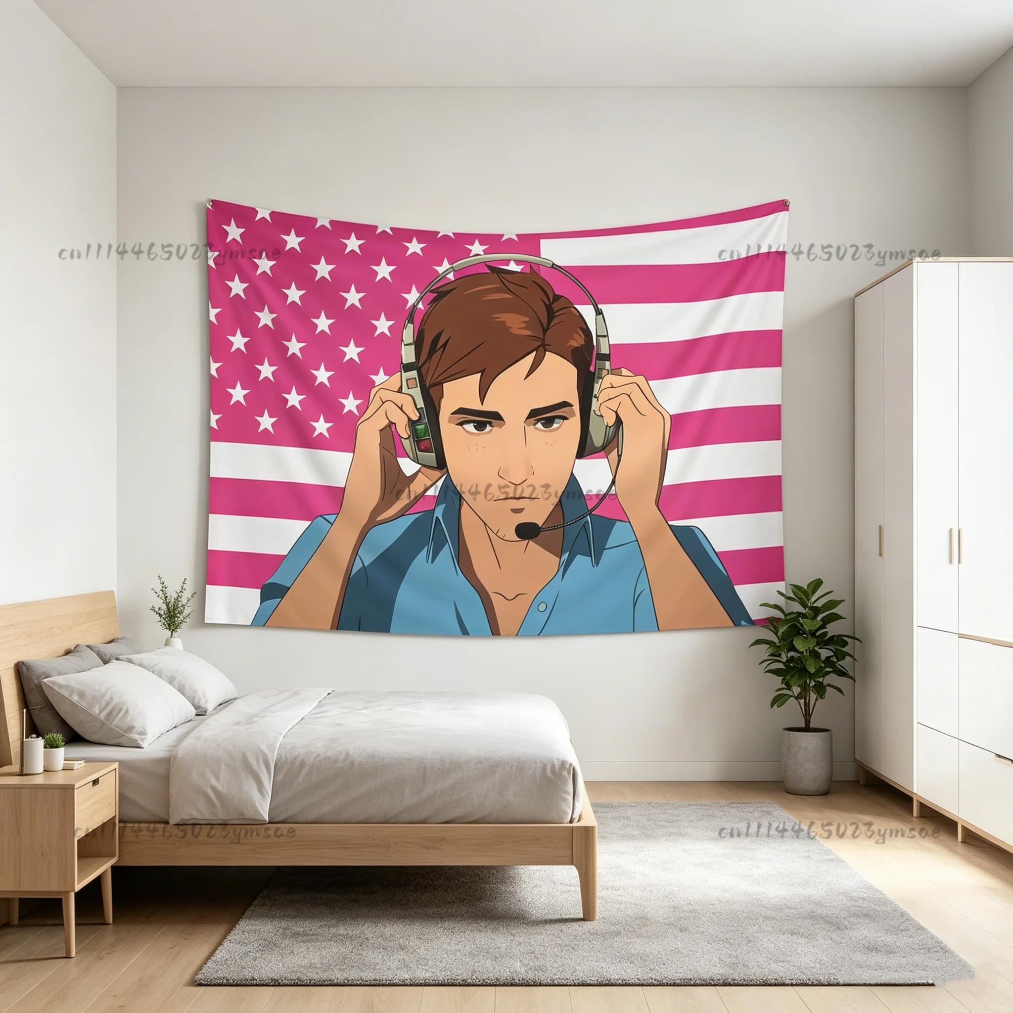 Robert Robertson HeadphonePink American Flags Tapestries Man Decor Indoor Wall Tapestry Dorm Banners Aesthetic Background Cloth