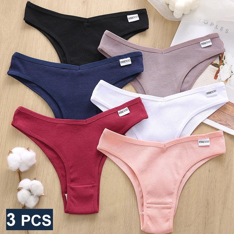 FINETOO 3PCS Women Cotton Lingerie Female Thongs Sexy Underwear Low-Rise Underpant Women\'s Panties Brazilian Pants Bikini Briefs