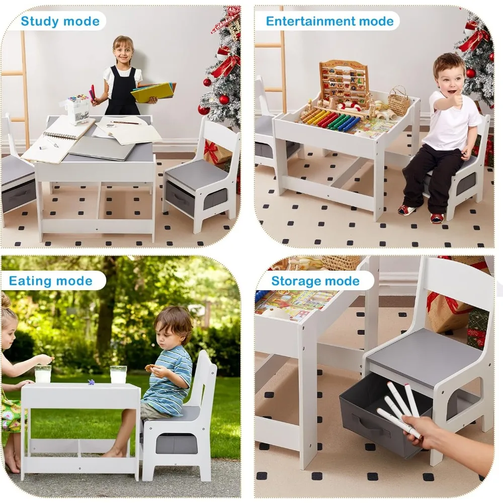 Kids Table and Chair Set with Storage,Table and Chairs for Kids 2-5, Toddler Table and Chair Set 2-4 Year Old, Toddler Activity