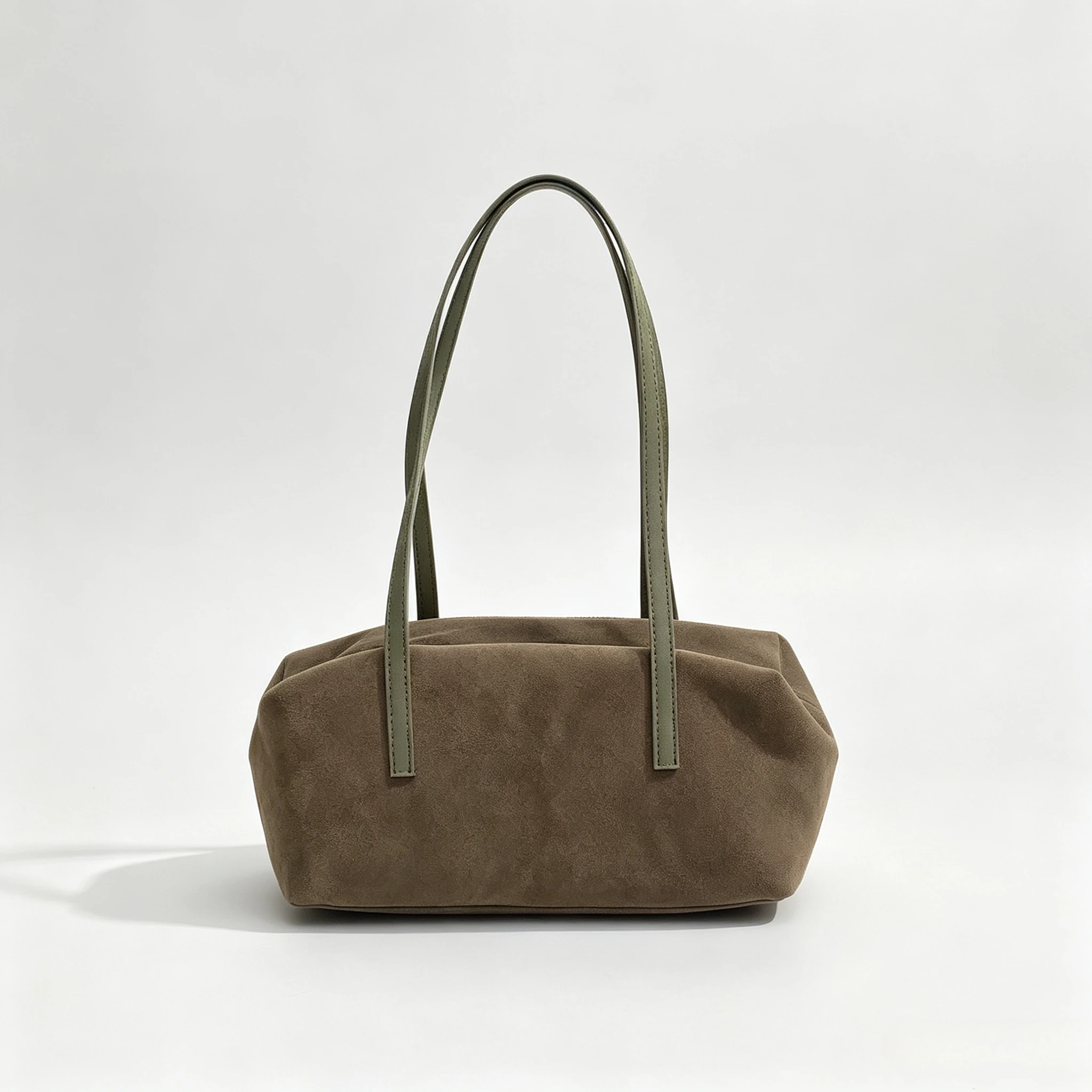 Suede Bowling Baguette Shoulder Bag for Women, Retro Soft Faux Suede Handbag, Casual Large Capacity Underarm Tote Purse DailyUse
