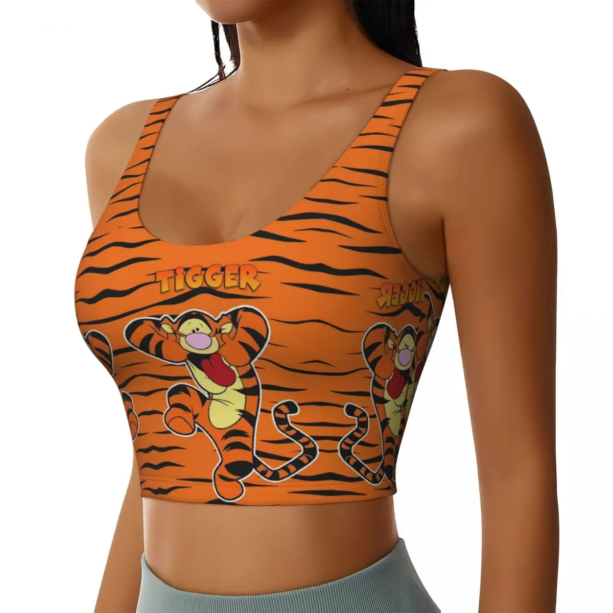 Custom High Impact The Tigger Movie Print Sports Bra for Women Gym Workout Yoga Crop Top