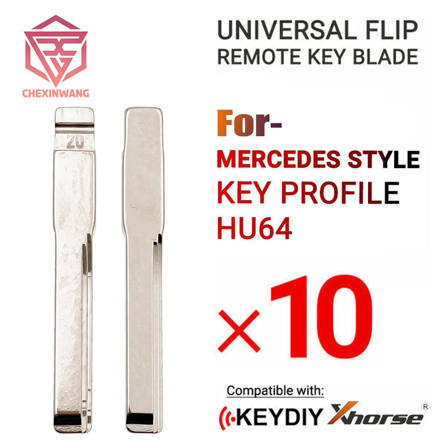 10Pcs/Lot No.20 Flip Remote Key Blades Xhorse and Keydiy For Mercedes Benz Type HU64 C E Class blank uncut key blade 20#