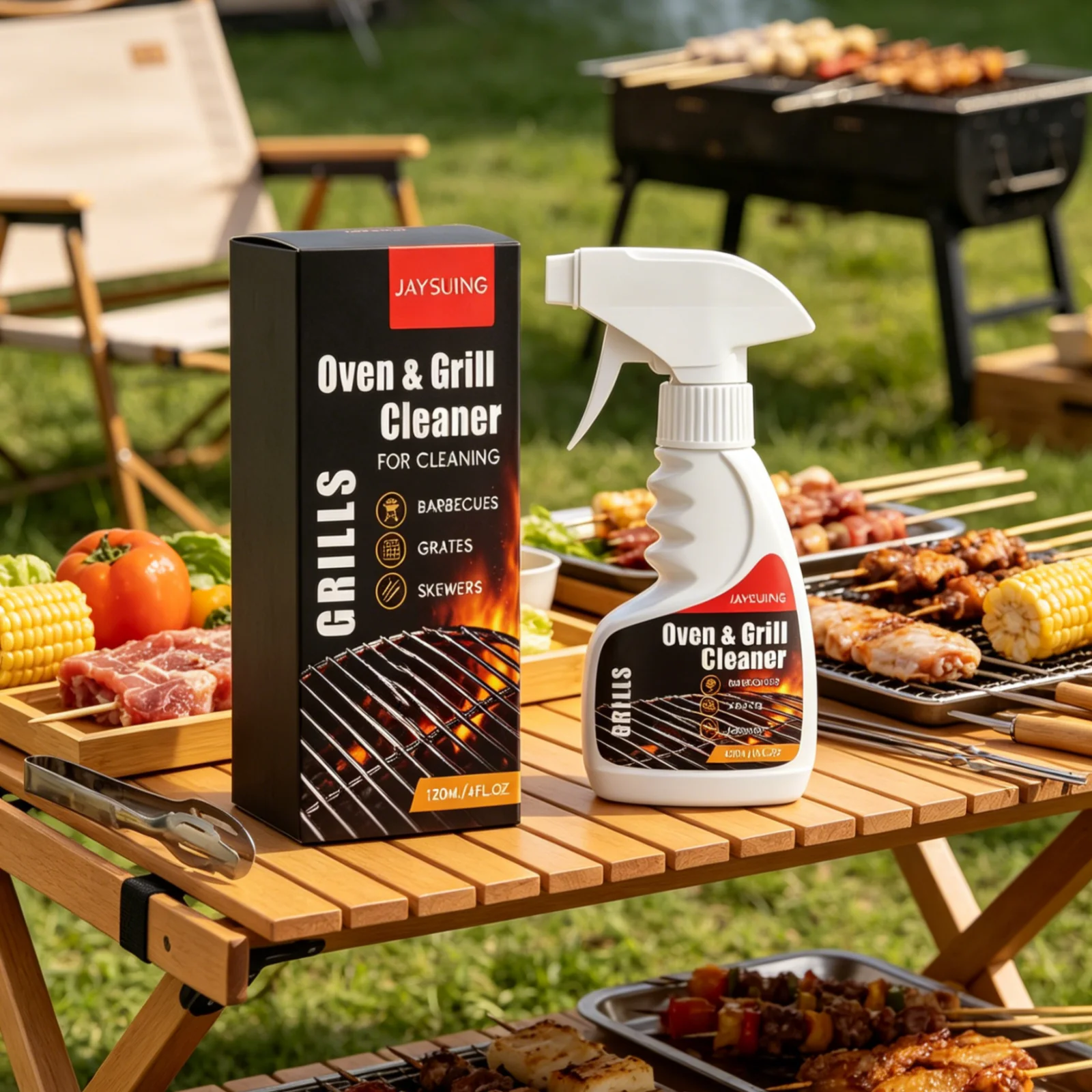 JAYSUING Grill Cleaner Spray Deep Cleaning Remove Stubborn Oil Stains Degreaser Fast Action Gentle Barbecue Grill Cleaner 120ml