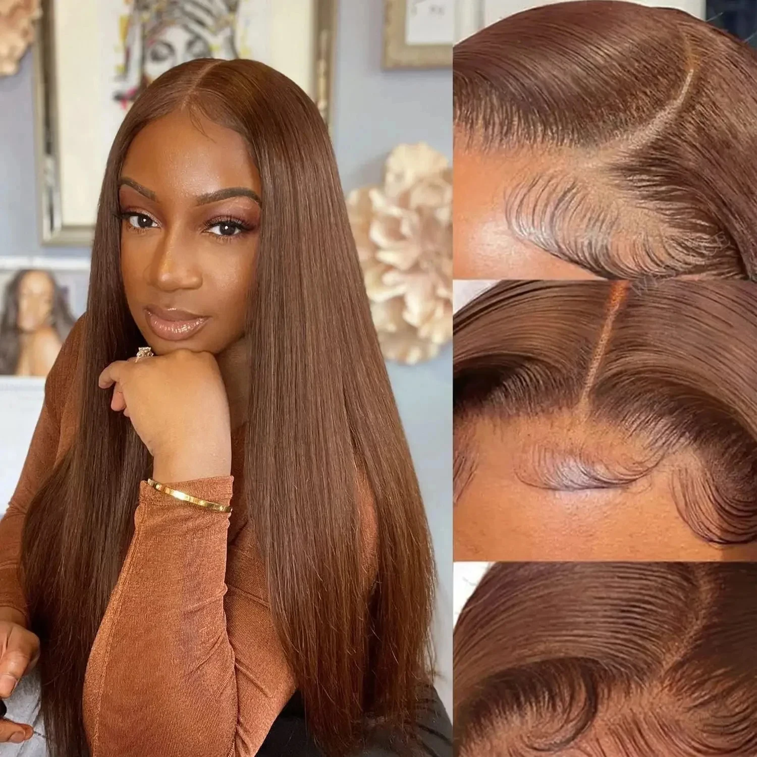 Chocolate Brown 13x4 Lace Front Human Hair Wigs Brazili Bone Straight 13x6 HD Lace Frontal Wig 180% Cheap Wigs On Clearance sale